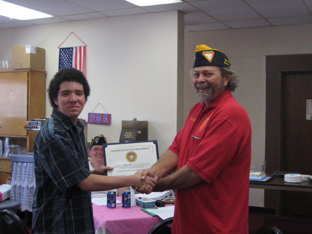 BP Robert Bean Presents Abdul Eyad with his NW Regional Prize from the 2013 FRA Americanism Patriotism Essay Contest